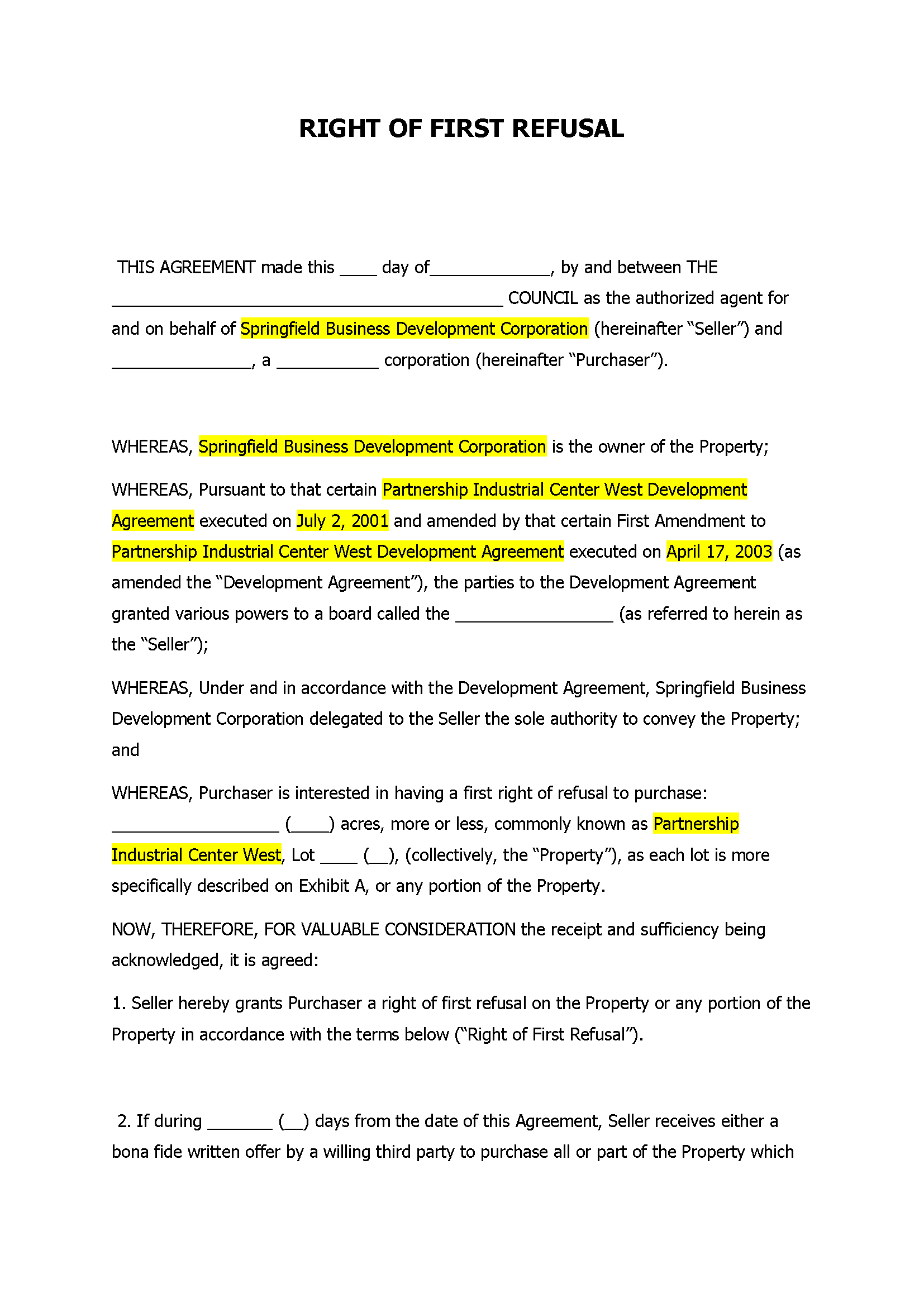 Right Of First Refusal